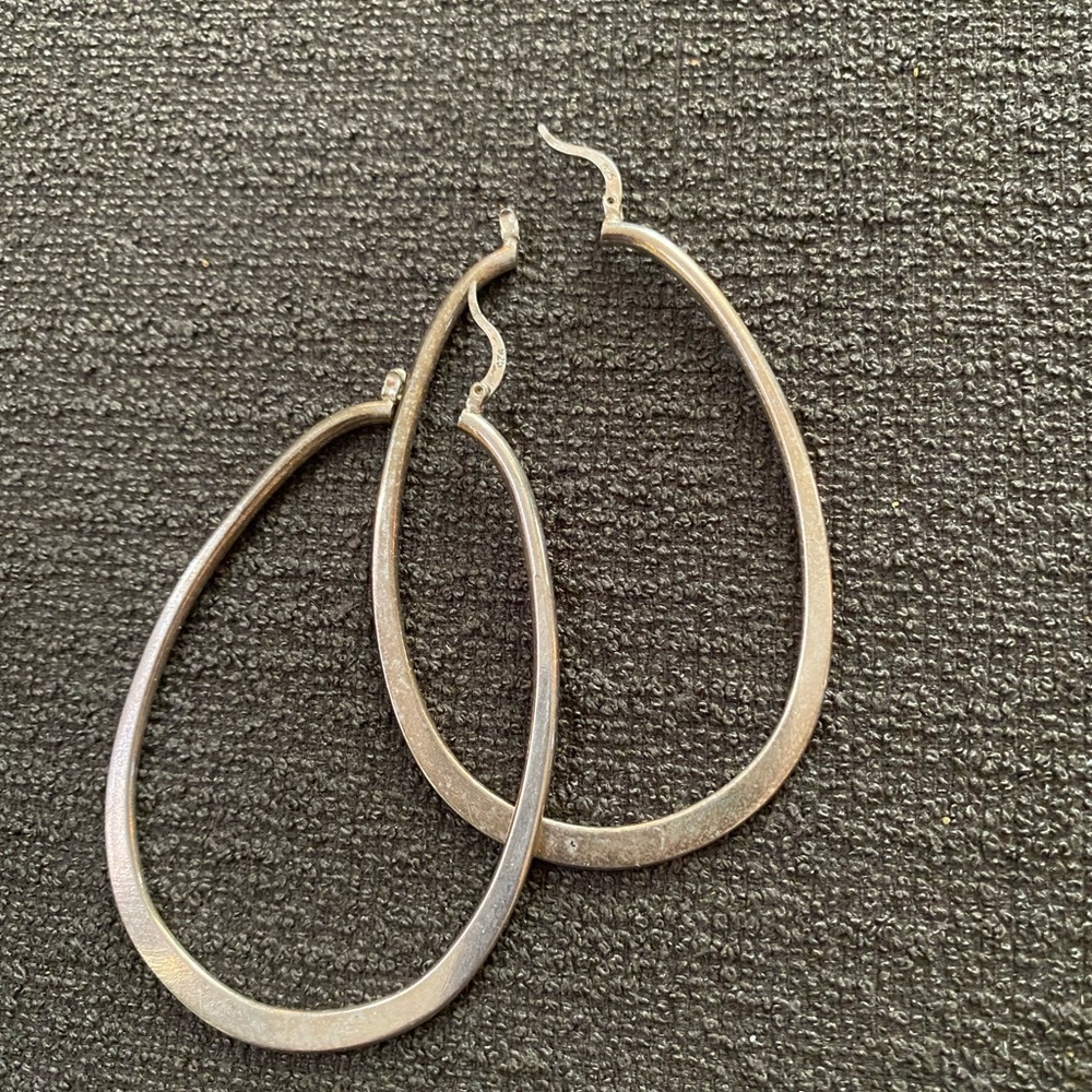 Oversized Silver handmade elongated hoop earrings
